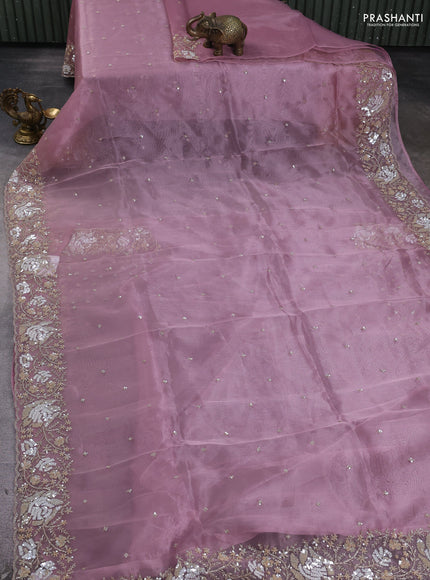 Organza silk saree pastel pink with allover sequins embroidery