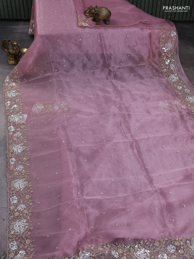 Organza silk saree pastel pink with allover sequins embroidery