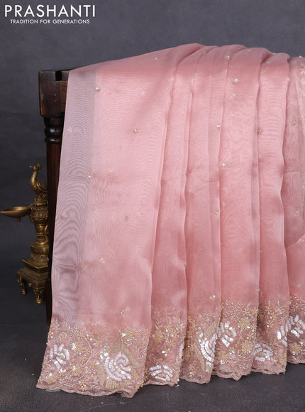 Organza silk saree mild peach with allover sequins embroidery