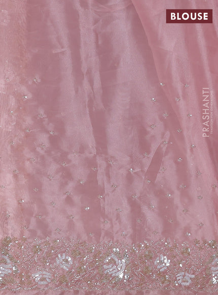 Organza silk saree mild peach with allover sequins embroidery