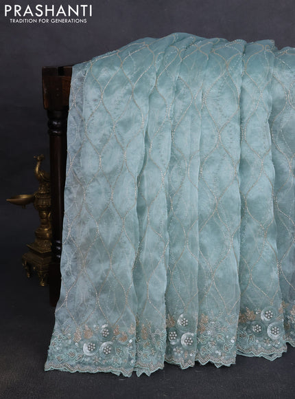 Organza silk saree teal shade with allover beads & sequin work