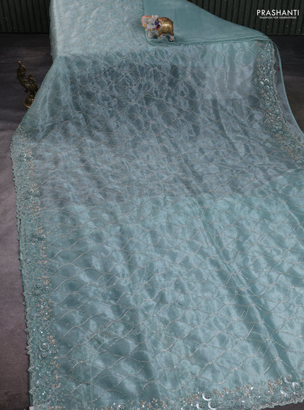 Organza silk saree teal shade with allover beads & sequin work