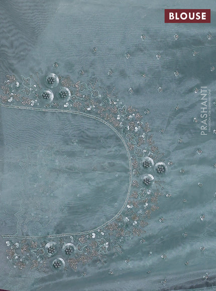 Organza silk saree teal shade with allover beads & sequin work
