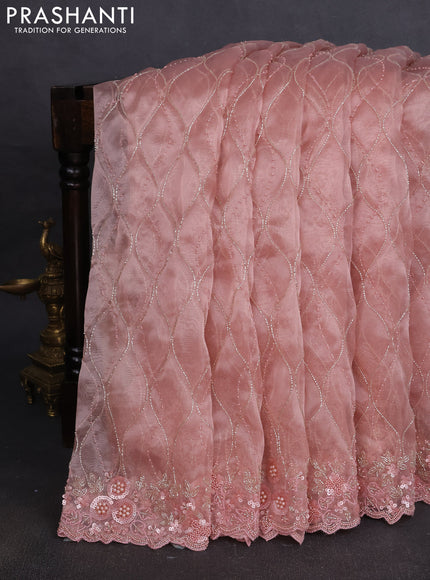 Organza silk saree peach shade with allover beads & sequin work