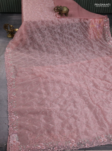 Organza silk saree peach shade with allover beads & sequin work