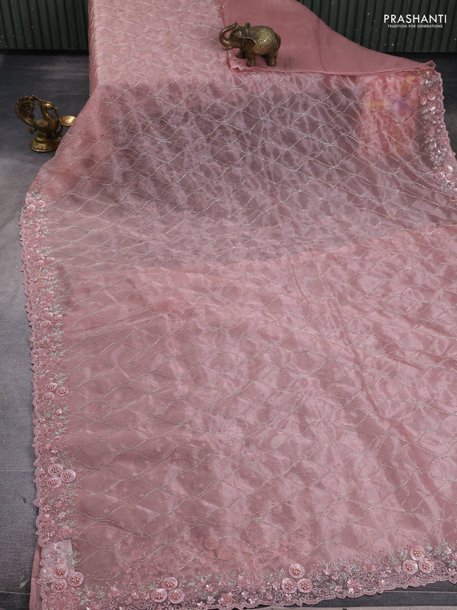 Organza silk saree peach shade with allover beads & sequin work