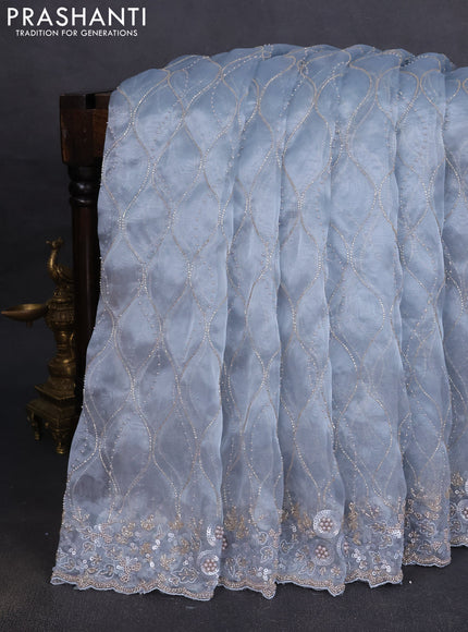 Organza silk saree light blue with allover beads & sequin work