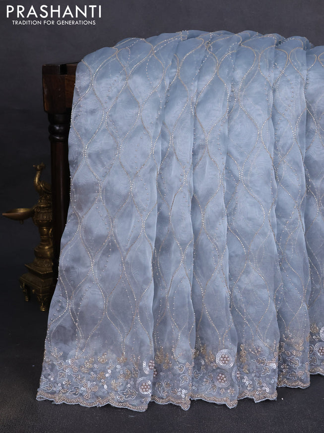 Organza silk saree light blue with allover beads & sequin work