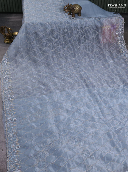 Organza silk saree light blue with allover beads & sequin work