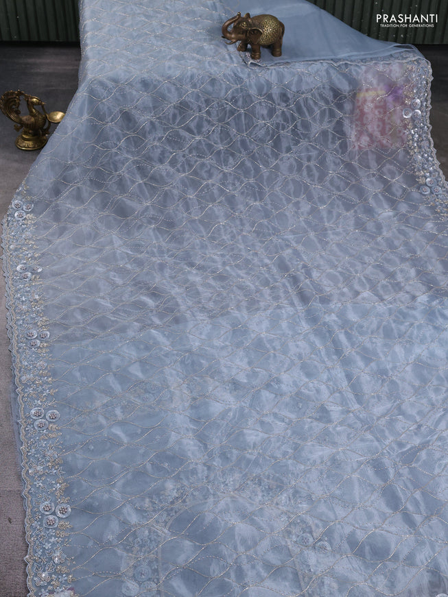 Organza silk saree light blue with allover beads & sequin work