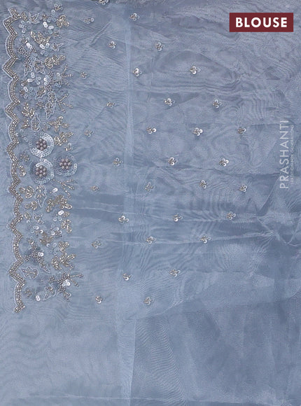 Organza silk saree light blue with allover beads & sequin work