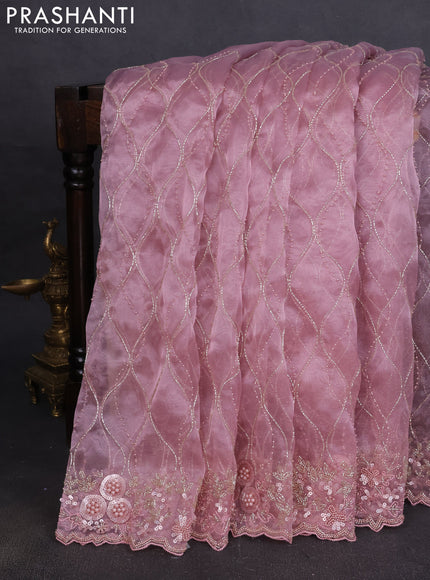 Organza silk saree pastel pink with allover beads & sequin work