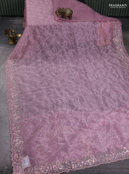 Organza silk saree pastel pink with allover beads & sequin work