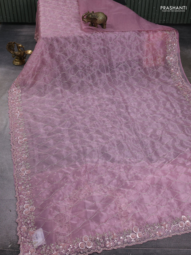 Organza silk saree pastel pink with allover beads & sequin work