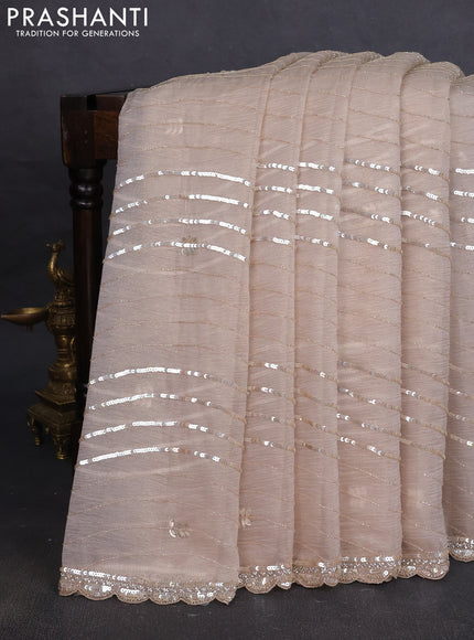 Crush tissue saree beige with allover beads & sequin work