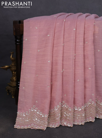Crush tissue saree pastel pink with allover sequins embroidery