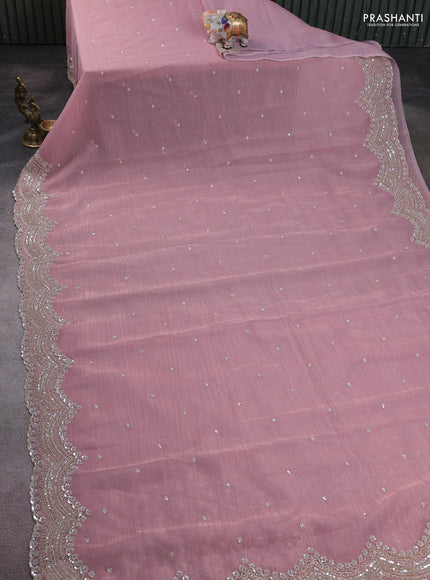 Crush tissue saree pastel pink with allover sequins embroidery