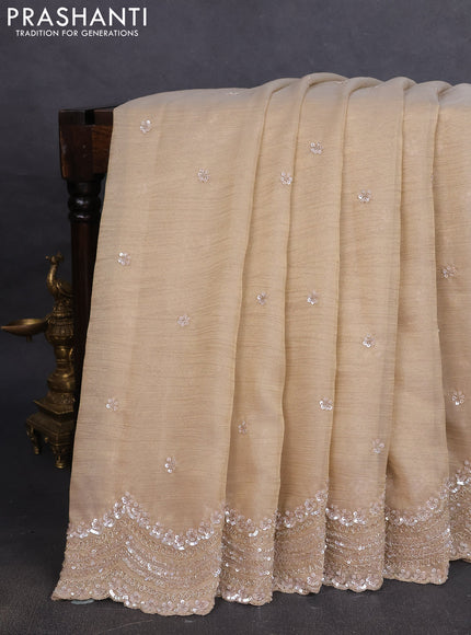 Crush tissue saree beige with allover sequins embroidery
