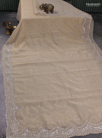 Crush tissue saree beige with allover sequins embroidery