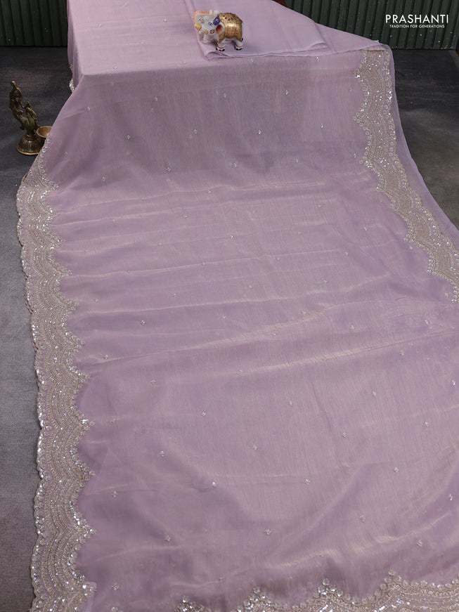 Crush tissue saree pastel lavender with allover sequins embroidery