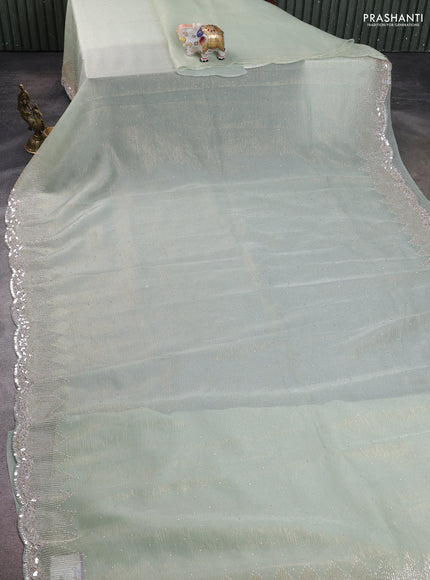 Crush tissue saree pista green with allover sequins embroidery