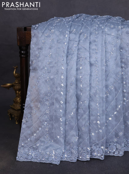 Organza silk saree pastel blue with allover sequins embroidery