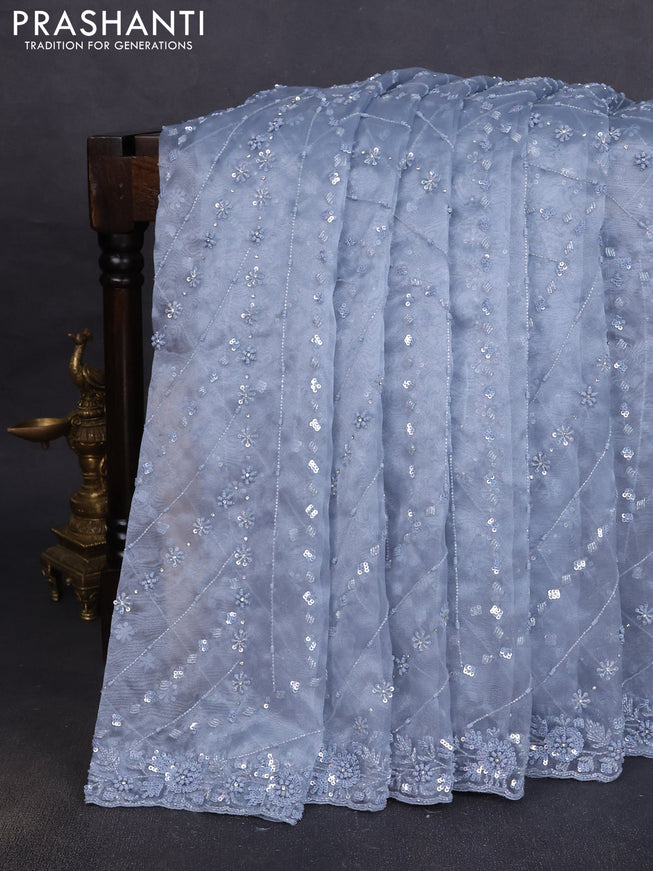 Organza silk saree pastel blue with allover sequins embroidery