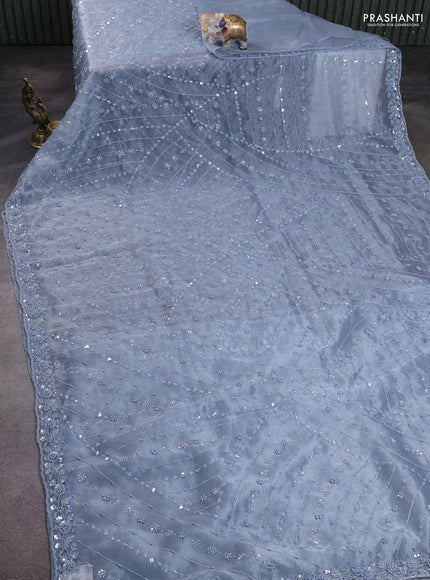Organza silk saree pastel blue with allover sequins embroidery