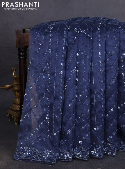 Organza silk saree peacock blue with allover sequins embroidery