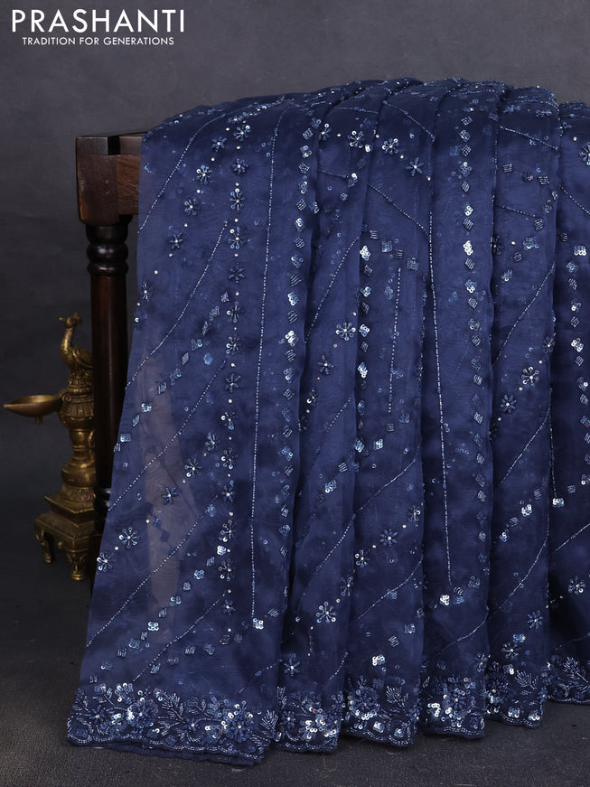Organza silk saree peacock blue with allover sequins embroidery