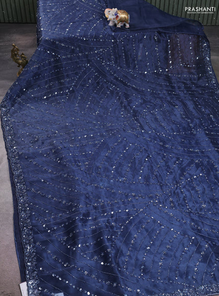 Organza silk saree peacock blue with allover sequins embroidery