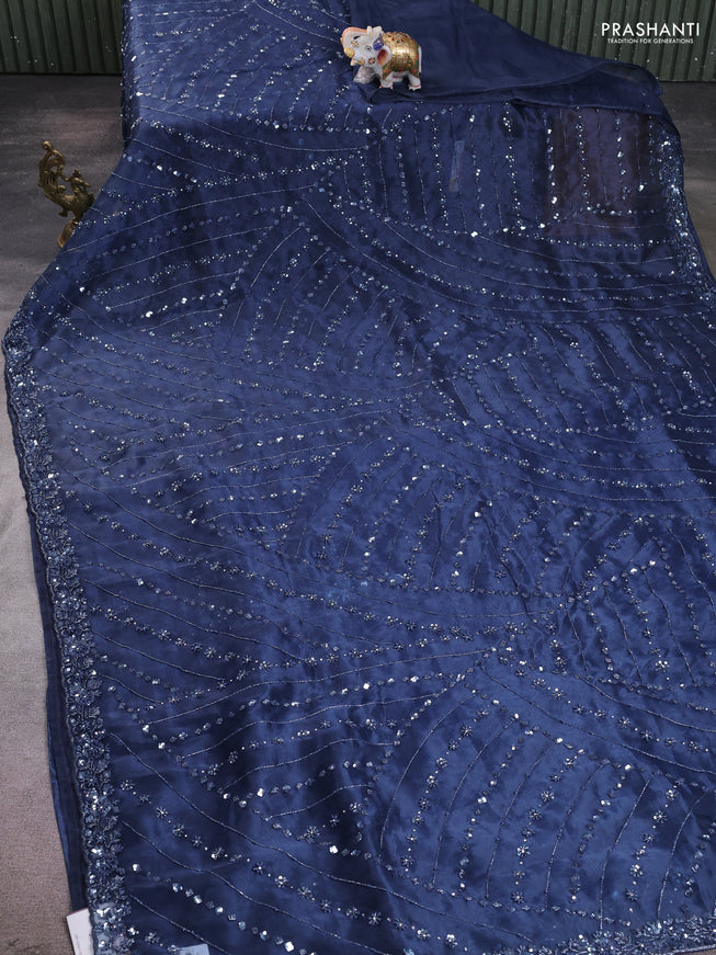 Organza silk saree peacock blue with allover sequins embroidery