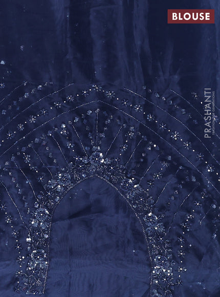 Organza silk saree peacock blue with allover sequins embroidery