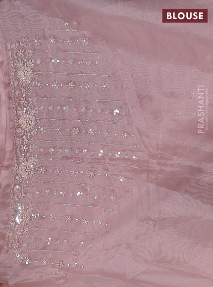 Organza silk saree peach shade with allover sequins embroidery