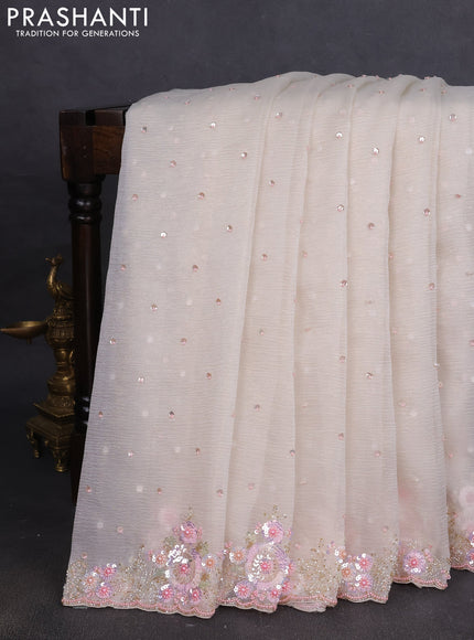 Crush tissue saree cream with allover sequins embroidery