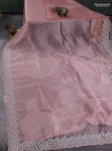 Organza silk saree mild peach with allover sequins embroidery