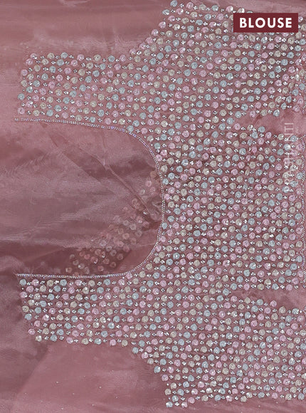Organza silk saree mild peach with allover sequins embroidery
