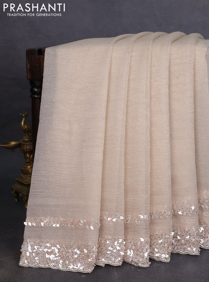 Crush tissue saree beige with allover sequins embroidery