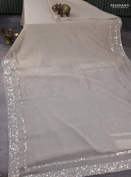Crush tissue saree beige with allover sequins embroidery