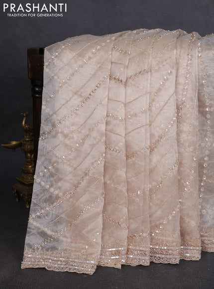 Organza silk saree beige with allover sequins embroidery