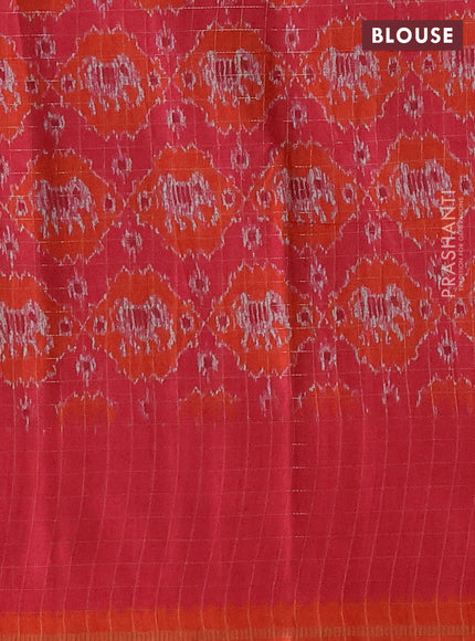 Semi tussar saree orange and pink with plain body and temple design zari checked border