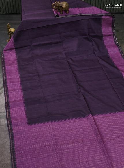 Semi tussar saree jamun and purple with plain body and temple design zari checked border