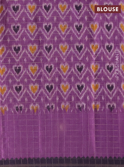 Semi tussar saree jamun and purple with plain body and temple design zari checked border