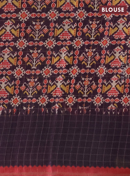 Semi tussar saree red and wine with plain body and temple design zari checked border
