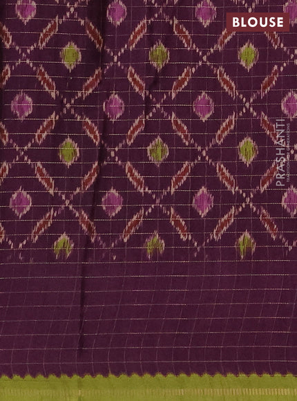 Semi tussar saree light green and purple with plain body and temple design zari checked border