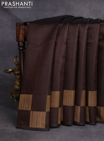 Pure dupion silk saree brown with plain body and zari woven box type butta border