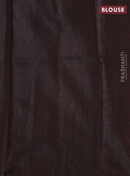 Pure dupion silk saree brown with plain body and zari woven box type butta border