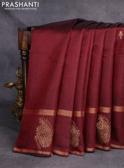 Pure dupion silk saree deep maroon with zari woven buttas and zari woven butta border