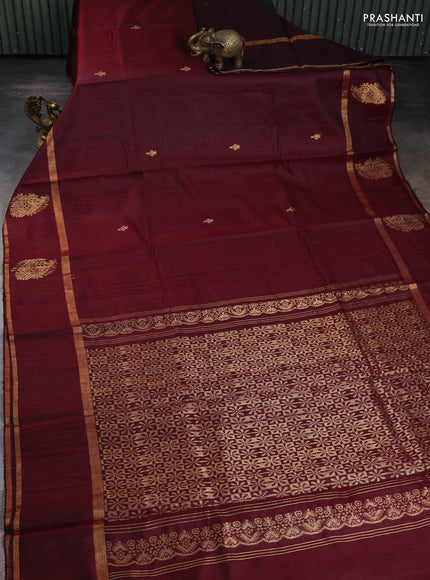 Pure dupion silk saree deep maroon with zari woven buttas and zari woven butta border