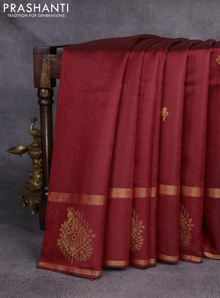 Pure dupion silk saree maroon with zari woven buttas and zari woven butta border